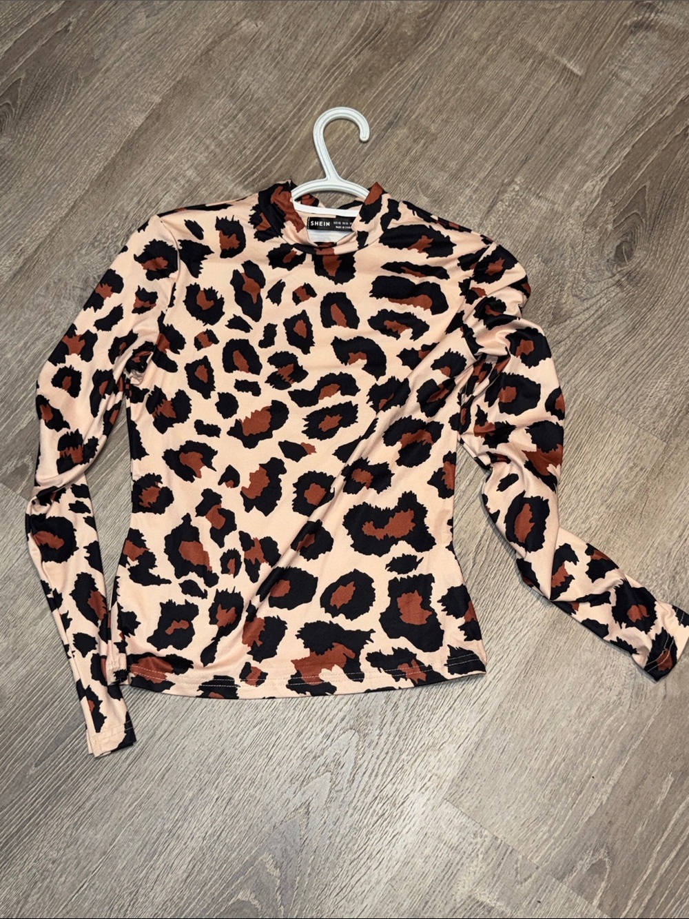 SheIn Long Sleeve Leopard Print Top - Pink and Brown